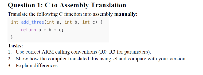 Solved Question 1: C to Assembly TranslationTranslate the | Chegg.com
