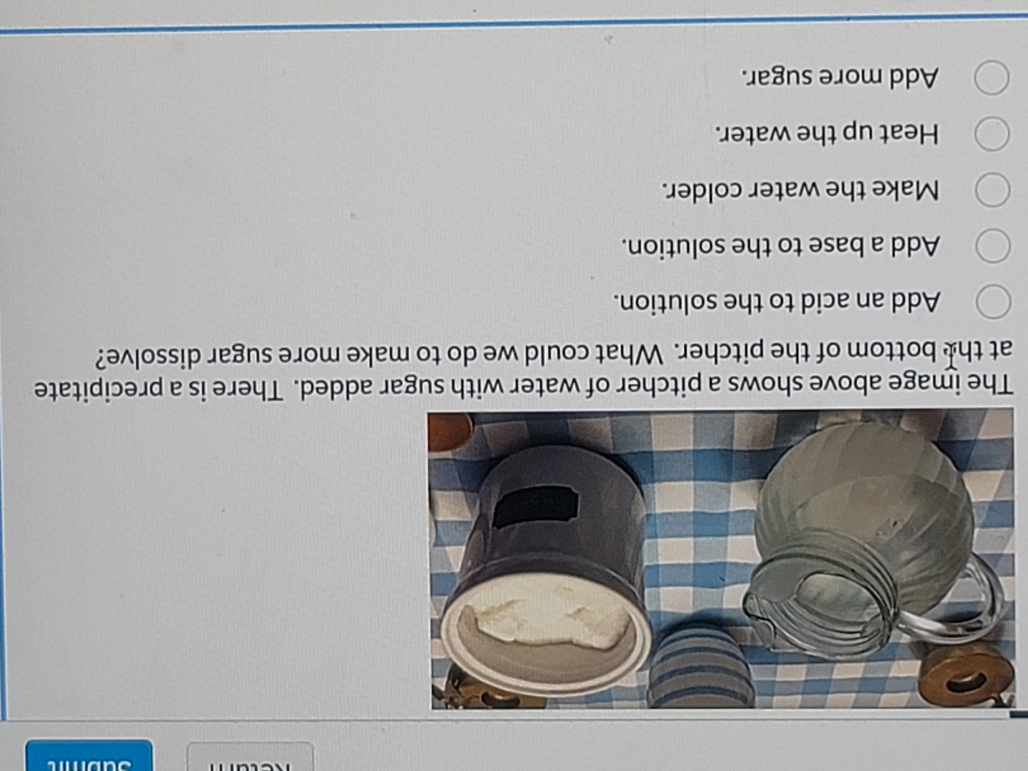 Solved The image above shows a pitcher of water with sugar | Chegg.com