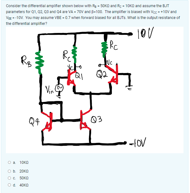 Solved Consider the differential amplifier shown below with | Chegg.com