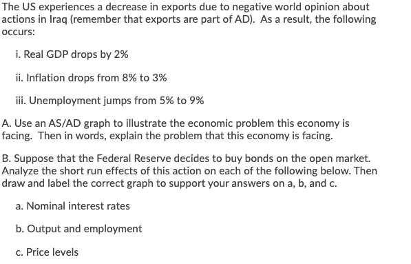 Solved The US experiences a decrease in exports due to | Chegg.com