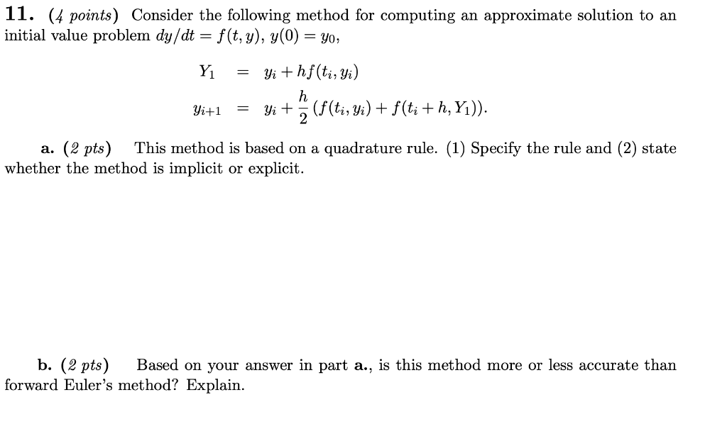 Solved 11. (4 points) Consider the following method for | Chegg.com