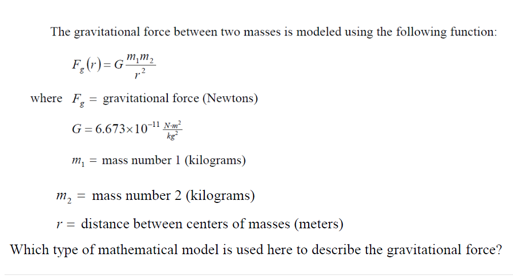 Solved The gravitational force between two masses is modeled | Chegg.com