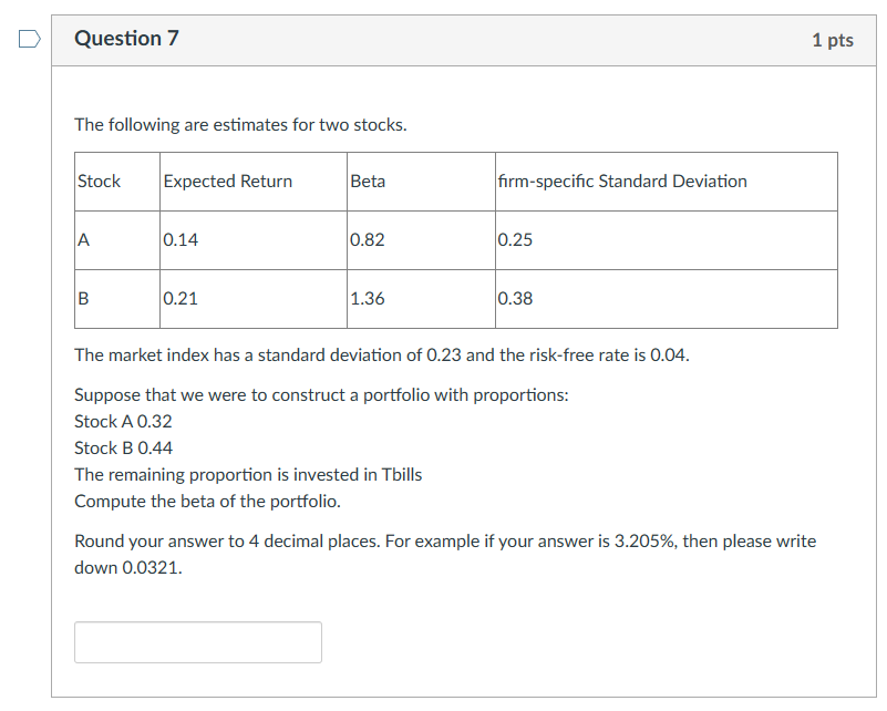 Solved The following are estimates for two stocks. The | Chegg.com