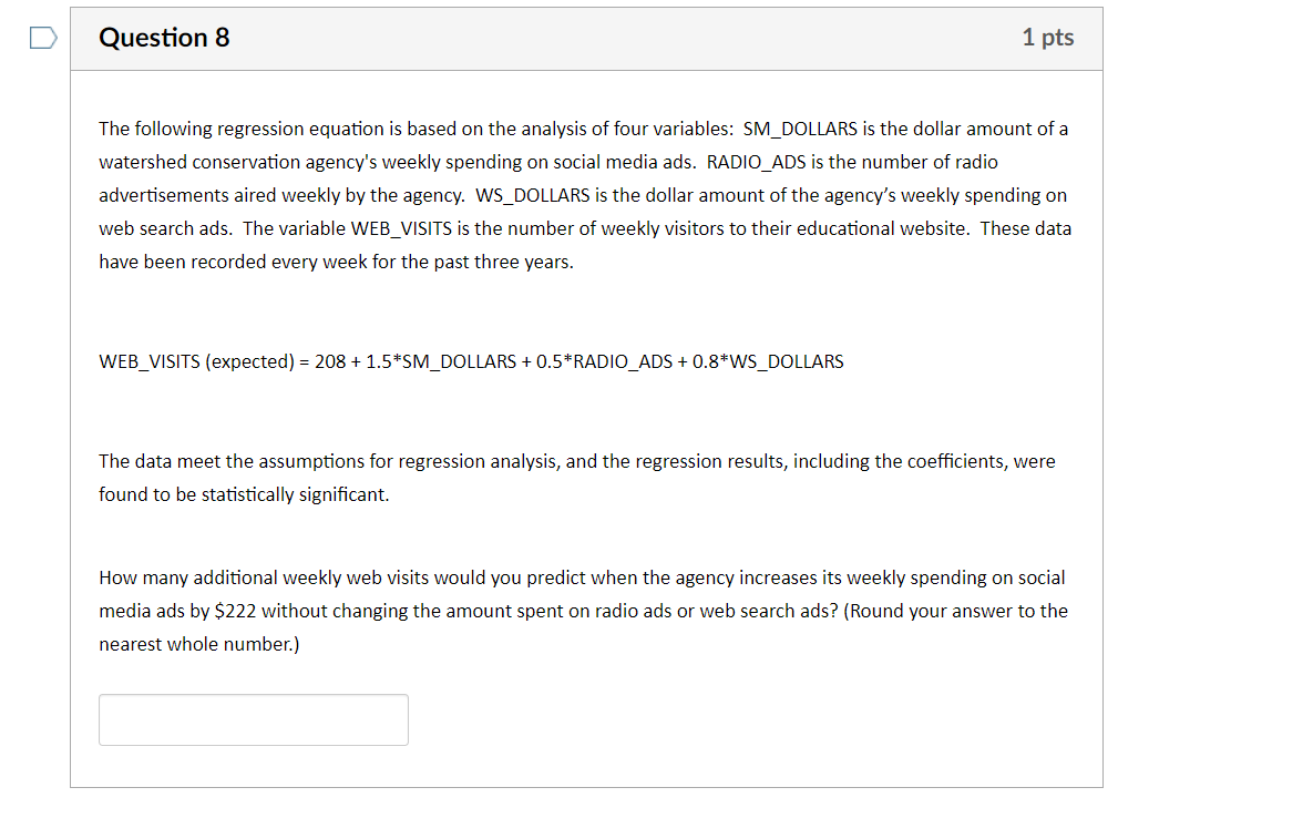 Solved The following regression equation is based on the | Chegg.com