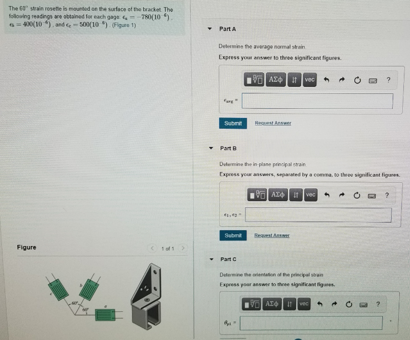 Solved The 60° strain rosette is mounted on the surface of | Chegg.com