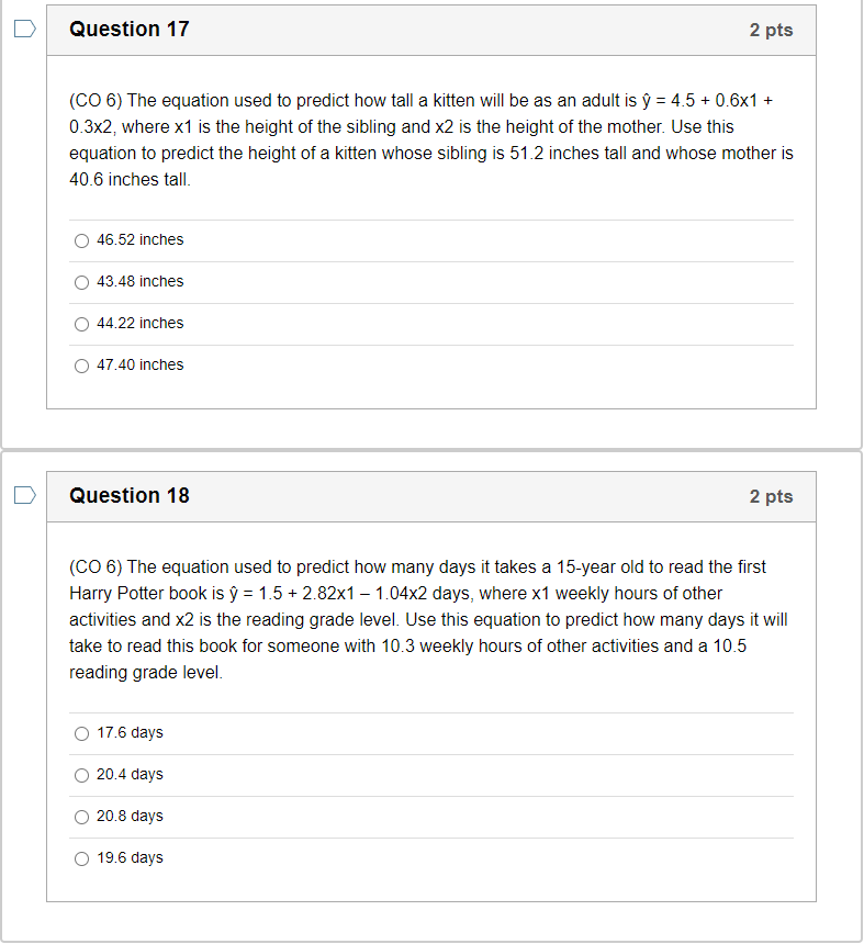 Solved Question 15 2 pts (CO 6) If the coefficient of | Chegg.com
