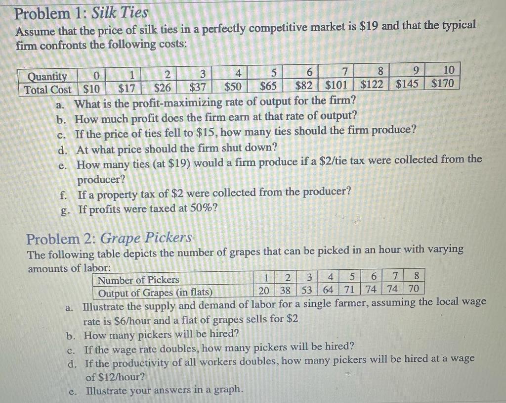 Solved Problem 1 Silk Ties Assume that the price of silk