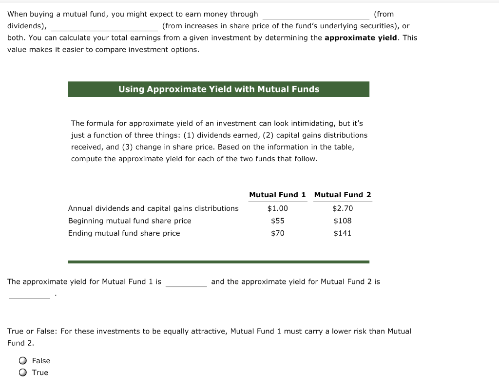 Solved When buying a mutual fund, you might expect to earn | Chegg.com