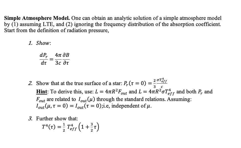 Simple Atmosphere Model. One can obtain an analytic | Chegg.com