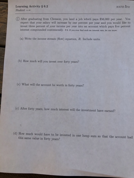 Solved Learning Activity § 6.2 Student MATH 2070 After | Chegg.com