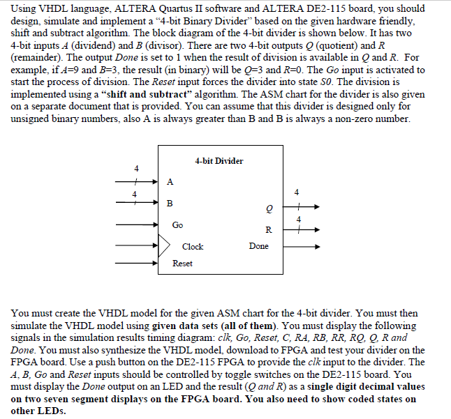 Using VHDL Language, ALTERA Quartus II Software And | Chegg.com