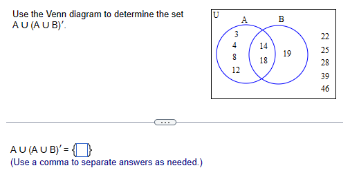 Solved Use the Venn diagram to determine the set . A U | Chegg.com