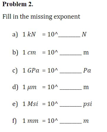 Solved Problem 2 Fill in the missing exponent a) 1 kN 10A b) | Chegg.com