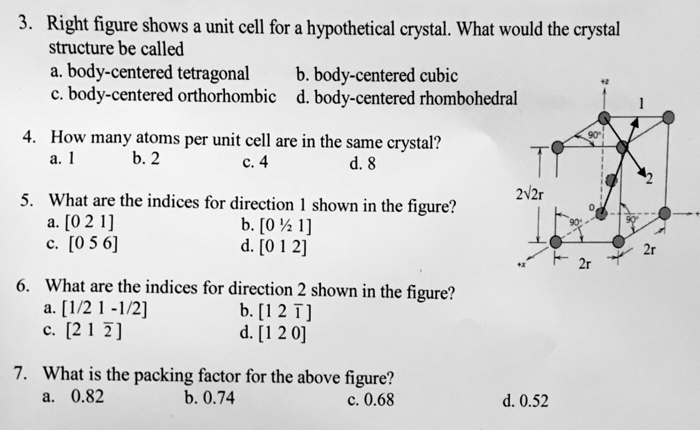Solved 3. Right figure shows a unit cell for a hypothetical | Chegg.com