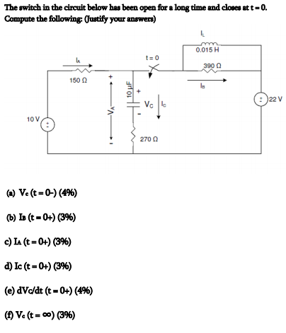 Solved The switch in the circuit below has been open for a | Chegg.com
