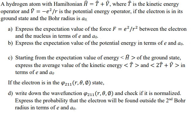 A Hydrogen Atom With Hamiltonian In I U Where Chegg Com