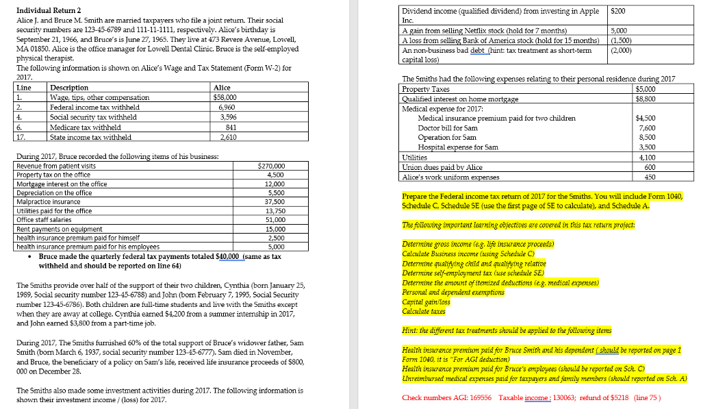 Individual Return 2 Alice J. and Bruce M. Smith are