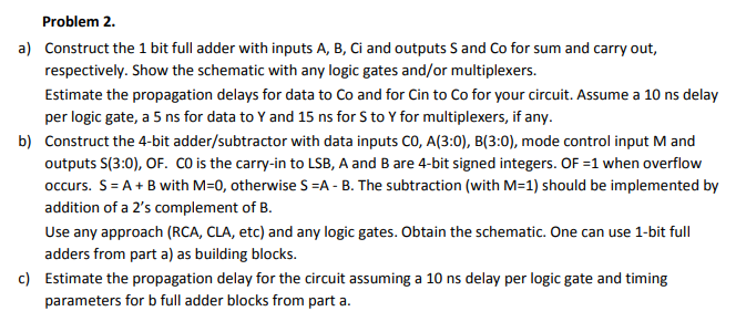 Solved Problem 2. a) Construct the 1 bit full adder with | Chegg.com