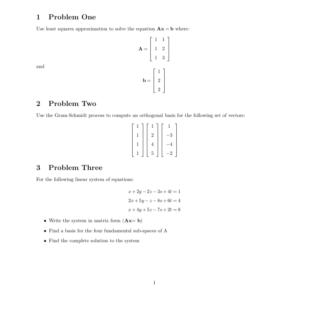 Solved 1 Problem One Use least squares approximation to | Chegg.com