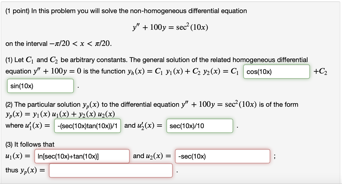 Solved (1 point) In this problem you will solve the | Chegg.com