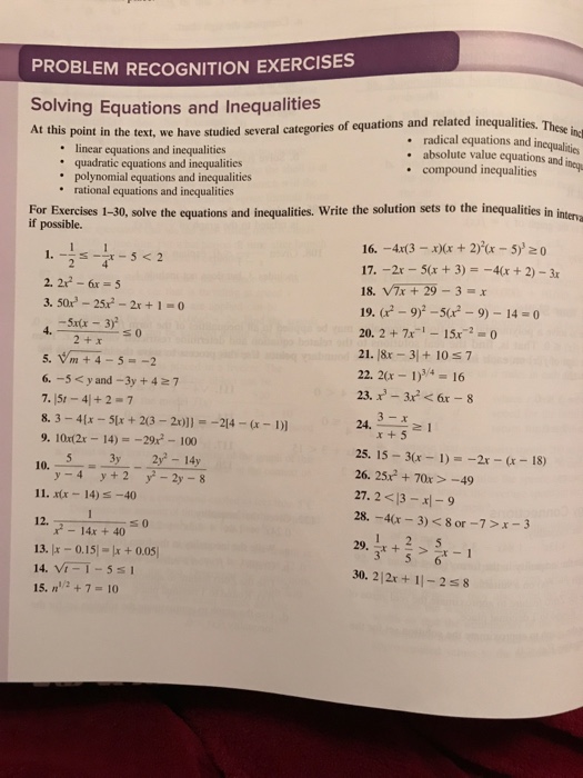 Solved PROBLEM RECOGNITION EXERCISES Solving Equations and | Chegg.com
