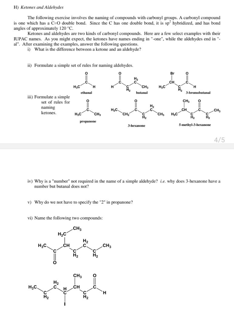 Solved H) Ketones and Aldehydes The following exercise | Chegg.com