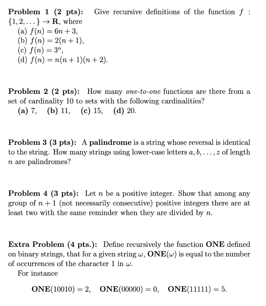 Solved Problem 1 2 Pts Give Recursive Definitions Of T Chegg Com