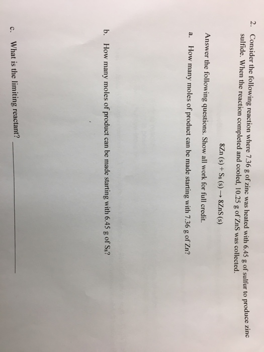 Solved Consider the following reaction where 7.36 g of zinc | Chegg.com
