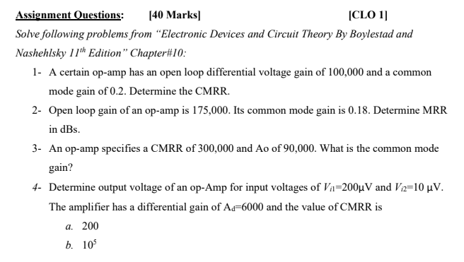 Solved Assignment Questions 40 Marks Clo 1 Solve Foll Chegg Com