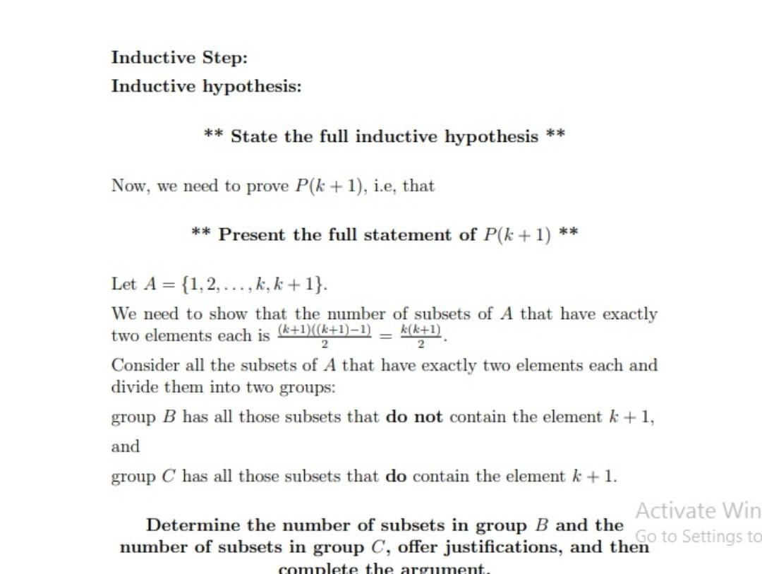 Solved Inductive Step Inductive hypothesis ** State the