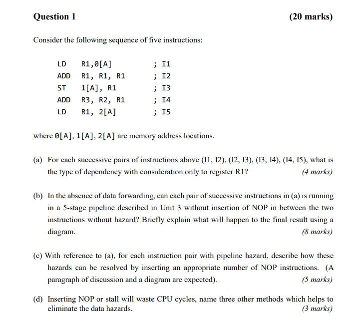 Solved Consider The Following Sequence Of Five Instructions: | Chegg.com