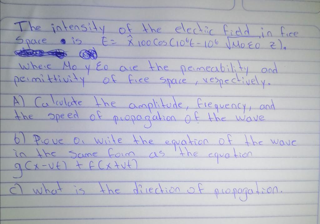 Solved Space Is The Intensity Of The Electic Field In Fir Chegg Com