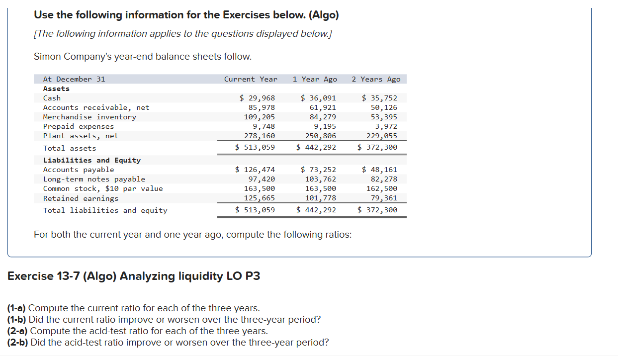 Solved Use the following information for the Exercises | Chegg.com