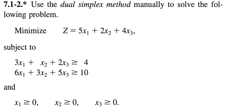 Solved 7.1-2.* Use the dual simplex method manually to solve | Chegg.com