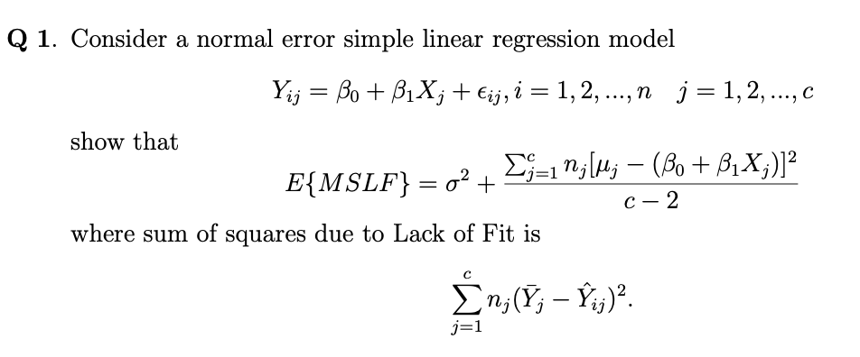 Solved Q 1. Consider a normal error simple linear regression | Chegg.com