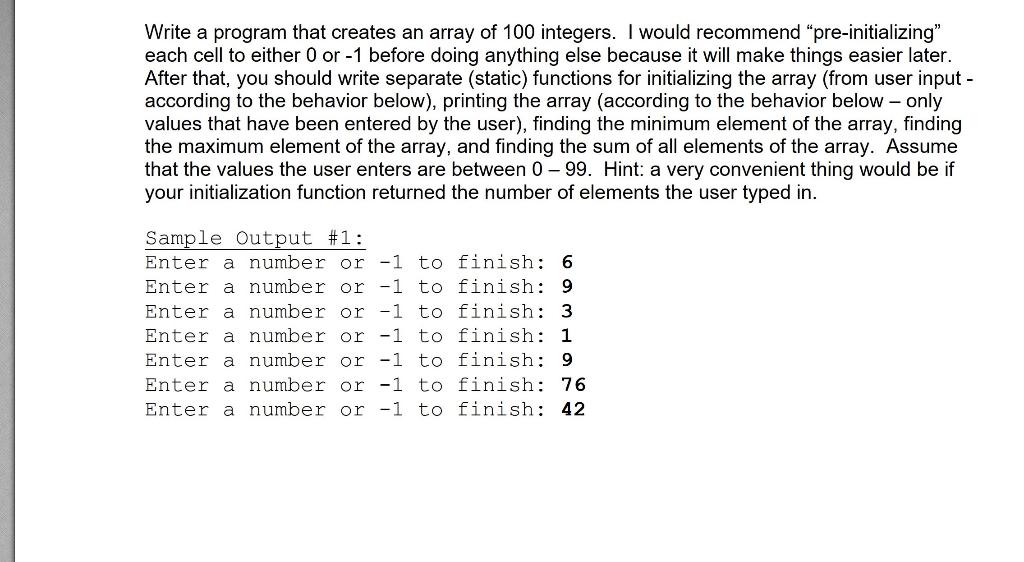 Solved Write a program that creates an array of 100 | Chegg.com