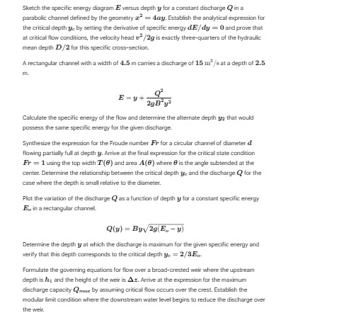 Solved Sketch the specific energy diagram E ﻿versus depth y | Chegg.com