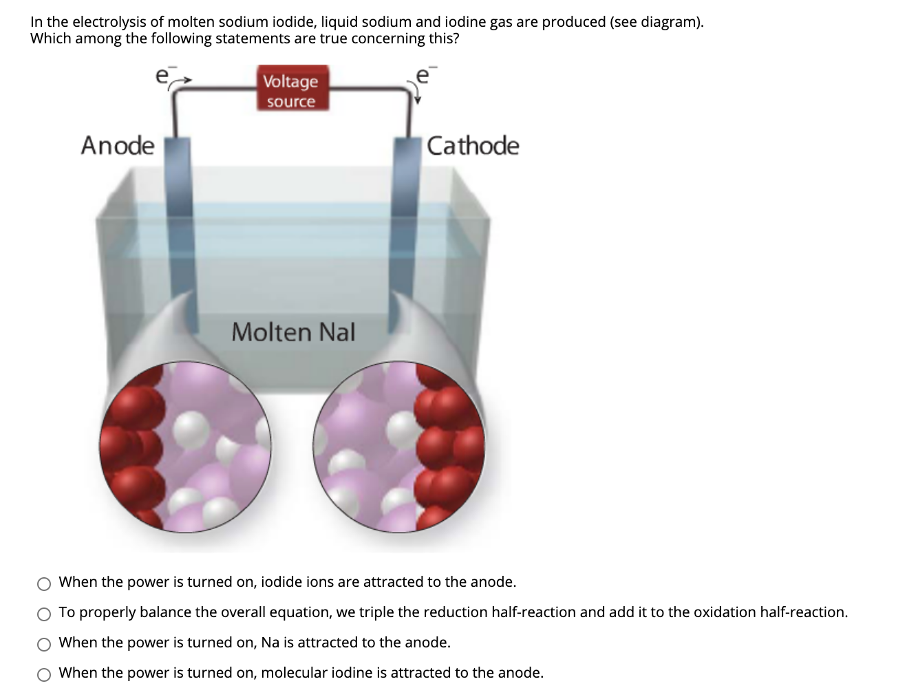 Solved In the electrolysis of molten sodium iodide, liquid