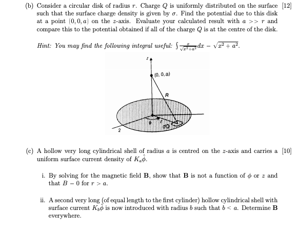 Solved (b) Consider A Circular Disk Of Radius R. Charge Q Is | Chegg.com