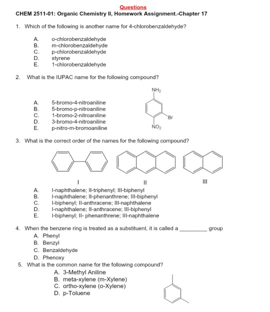 organic chemistry homework sheet