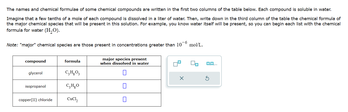 Solved The names and chemical formulae of some chemical | Chegg.com