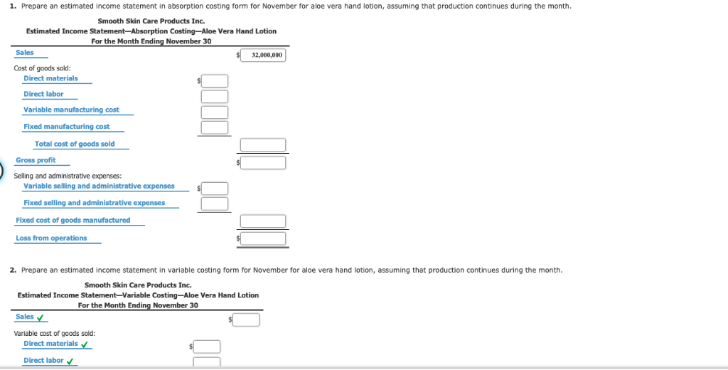 Income Statements Under Absorption Costing And Variableask 1 4282