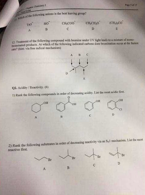 Solved Which Of The Following Anions Is The Best Leaving | Chegg.com