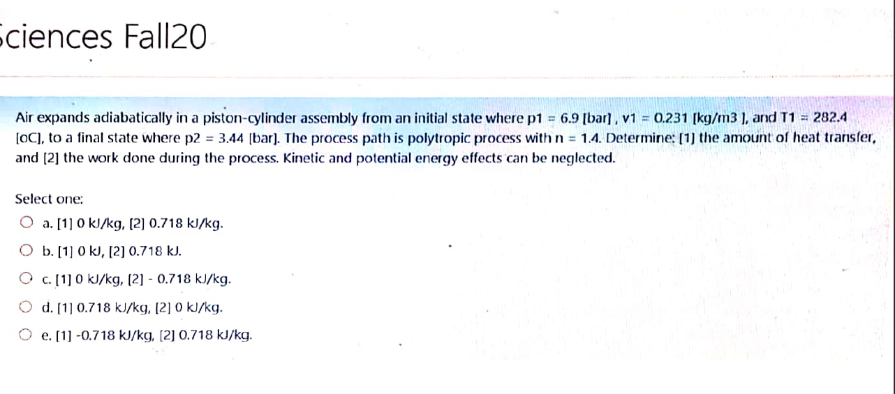 Solved Air expands adiabatically in a pistoncylinder