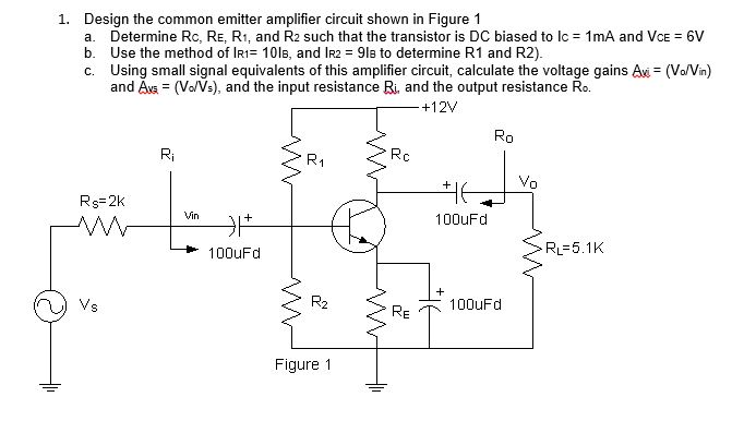 Solved 1 Design The Common Emitter Amplifier Circuit Sho Chegg Com