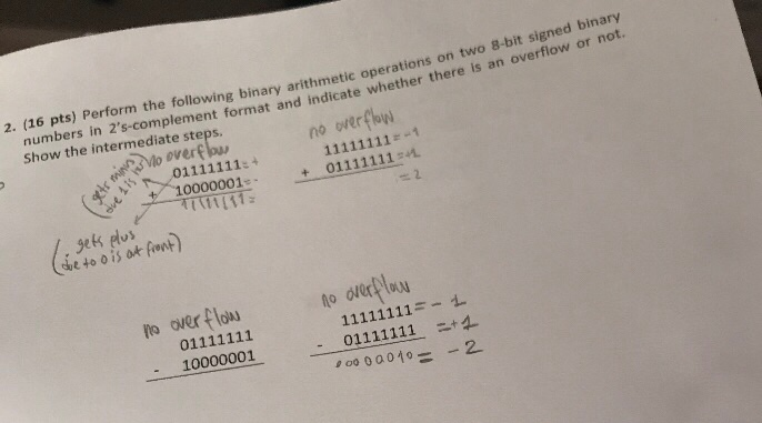 Solved 2. (16 pts) Perform the following binary arithmetic | Chegg.com