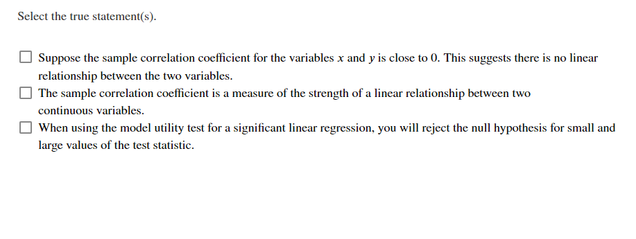 Solved Select the true statement(s). Suppose the sample | Chegg.com