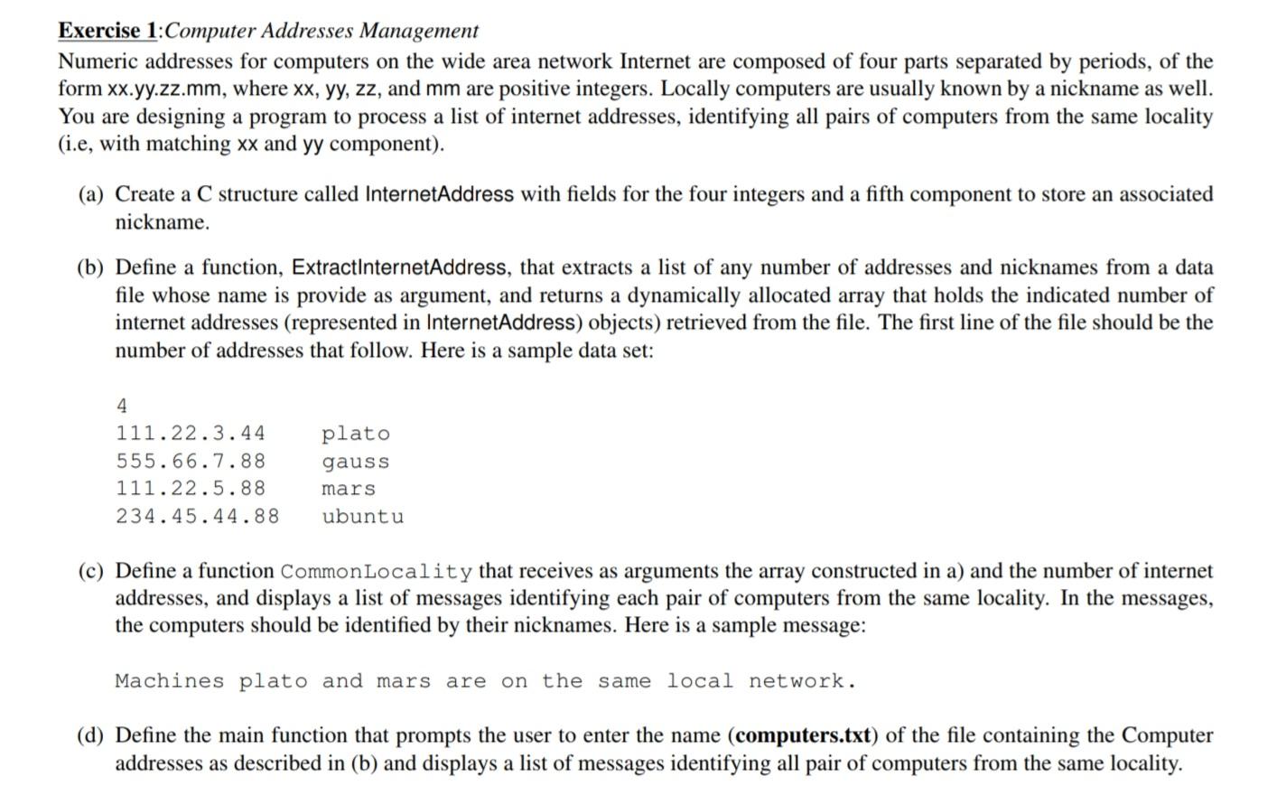 Solved Exercise Addresses Management Numeric