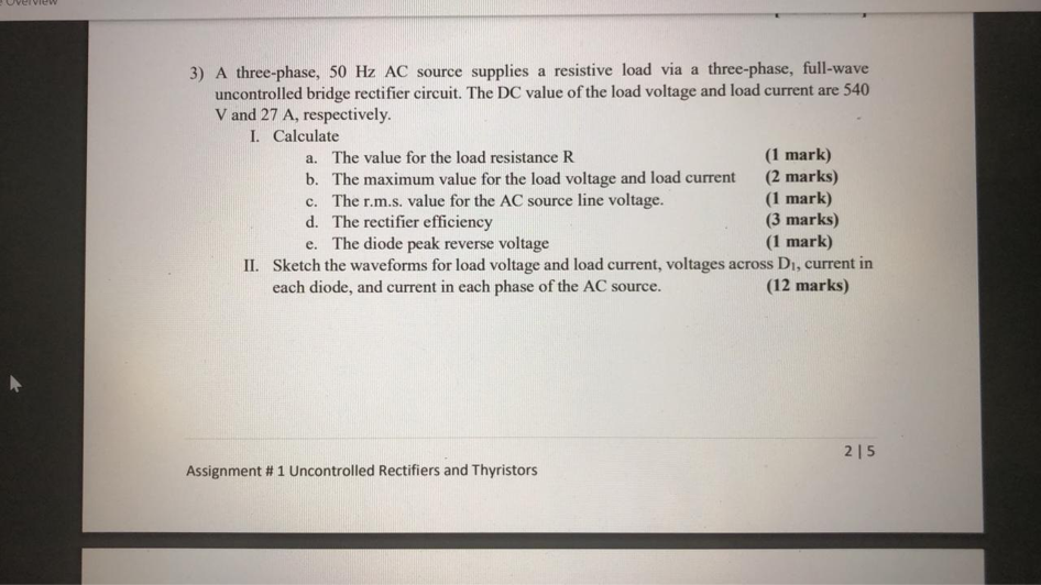 Solved 3) A three-phase, 50 Hz AC source supplies a | Chegg.com