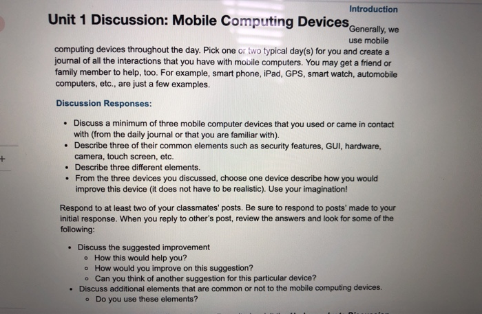 Solved Introduction Unit 1 Discussion: Mobile Computing | Chegg.com